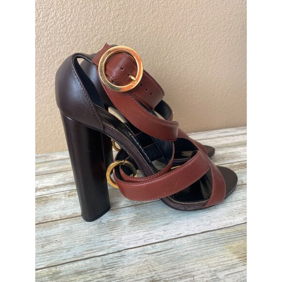 Tom Ford Shoes - Tom Ford Brown Leather Strappy Block Heel Sandals Sz 39 Made in Italy